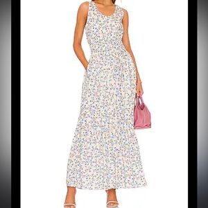 Something Navy Floral Tiered Maxi Dress cream blue cotton prairie boho XS new